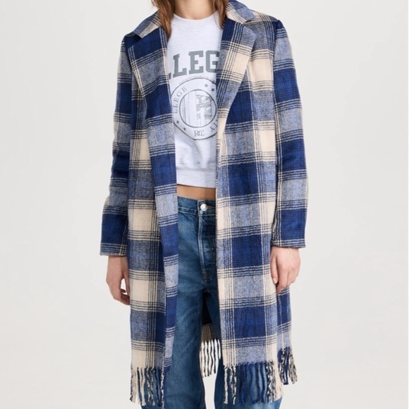 Z Supply Jackets & Blazers - Z Supply Blue Plaid Fringe Open-Front Coat NWT Mid-weight Checked Long Jacket